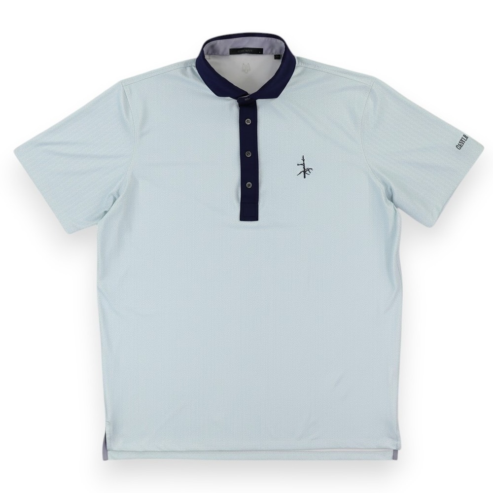 Greyson Polo Shirt Mens Large Blue Chevron Golf Performance Castle Pines GC